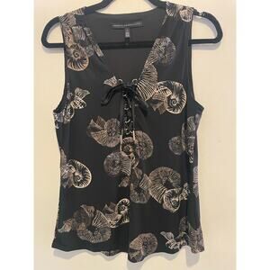 White house Black Market black and tan sleeveless snail print top small
